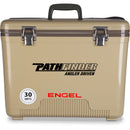 A leak-proof Engel 30 Quart Drybox/Cooler with the word pathfinder on it.