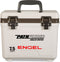 A leak-proof Engel Coolers 7.5 Quart Drybox/Cooler with the word Engel on it, perfect for an outdoor adventure.