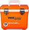An orange, leak-proof cooler with the Engel 7.5 Quart Drybox/Cooler - MBG on it, perfect for any outdoor adventure.