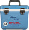 A leak-proof, blue Engel Coolers 7.5 Quart Drybox/Cooler with the word Engel on it, perfect for your outdoor adventures.
