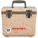 An airtight Engel Coolers 7.5 Quart Drybox/Cooler with the word Engel on it, perfect for hunters.