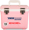 A pink, leak-proof Engel Coolers with the word Engel 7.5 Quart Drybox/Cooler - MBG on it.