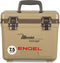 A leak-proof, tan Engel 7.5 Quart Drybox/Cooler with the word Engel Coolers on it, designed for the outdoors.