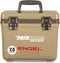 A tan, leak-proof Engel Coolers 7.5 Quart Drybox/Cooler with the word Engel on it.