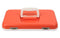 An orange and white Engel Coolers Drybox with handle.