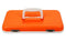 An orange Engel Coolers Drybox with a handle on a white background.