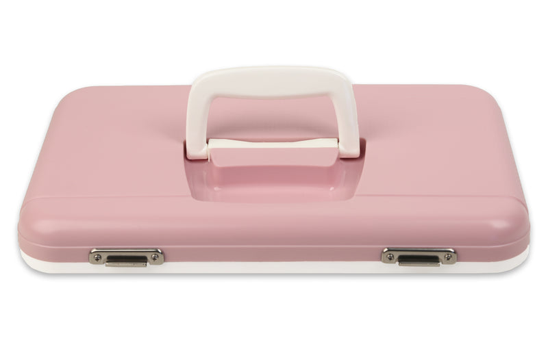 A pink and white Engel Coolers Drybox with a handle.