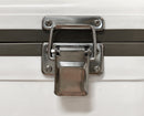 A close up of a metal box with an Engel Coolers Drybox Latch - Stainless Steel.