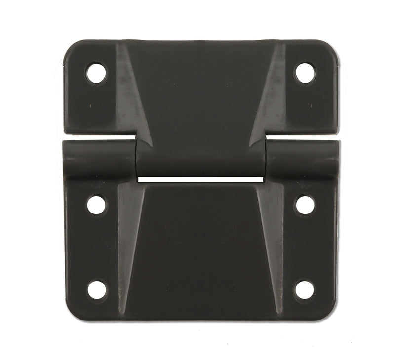 A black Engel Coolers Plastic Drybox Hinge on a white background.