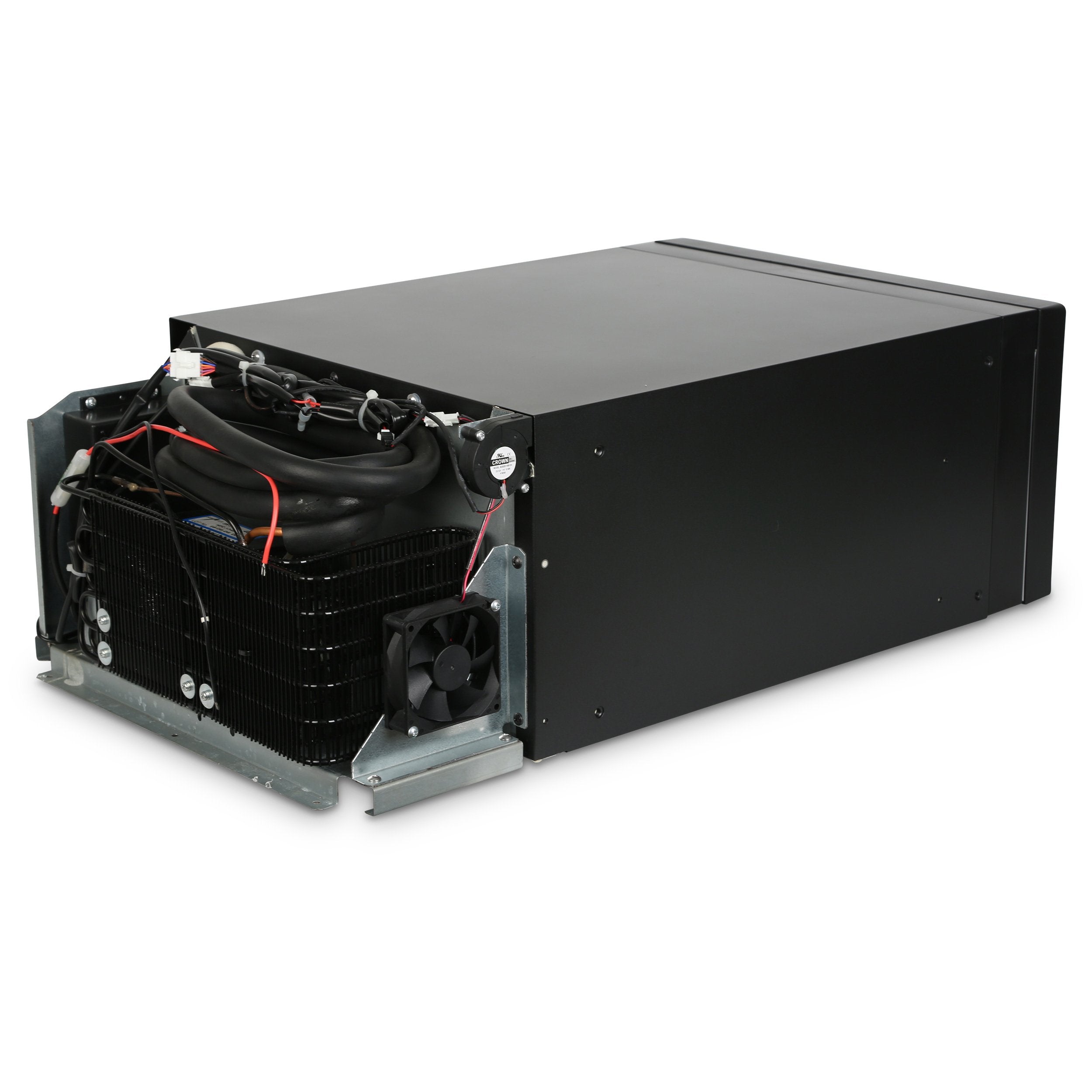 A black box with an Engel SB30 Drawer Style 12/24V DC Only Fridge-Freezer power supply inside.