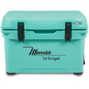 A durable, turquoise Engel Coolers roto-molded cooler with the word Marriott on it.