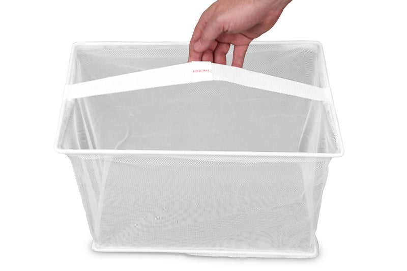 A person holding a white Engel Coolers Live Bait Cooler Net.