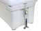 A white marine-grade Engel cooler with a Cooler & Freezer Tie Down Kit on it.