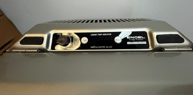 The Engel Coolers MT45 Platinum Series (Refurbished) portable fridge-freezer offers a generous 45-quart capacity and is equipped with a temperature control dial, switches, and a cabinet temperature indicator conveniently located on the front panel.
