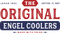 A vibrant graphic displaying the text "Japan 1962, The Original Engel Coolers, Jupiter, FL 1997, Made With Pride" in red and blue. Perfect as a removable window decal to showcase your pride in Engel Coolers' legacy.