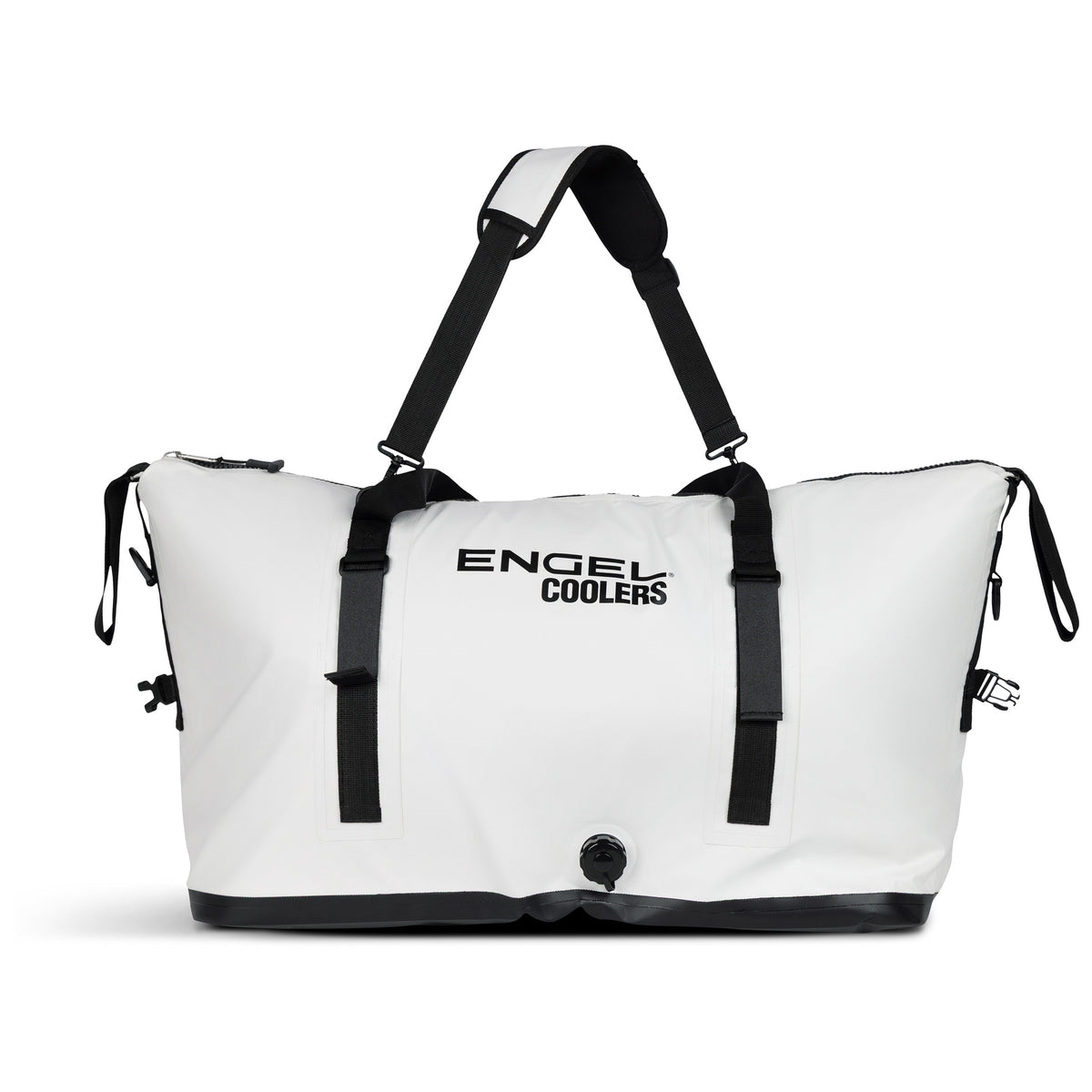 Engel Insulated Kill / Fish Bag with black straps, handles, a reflective foil liner, and a drain plug at the bottom.