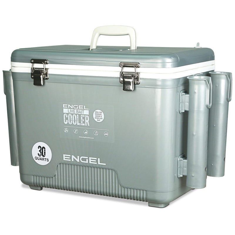 Engel Live Bait Pro Cooler with Rechargeable Aerator & Stainless Hardware - 30 Quart - Silver
