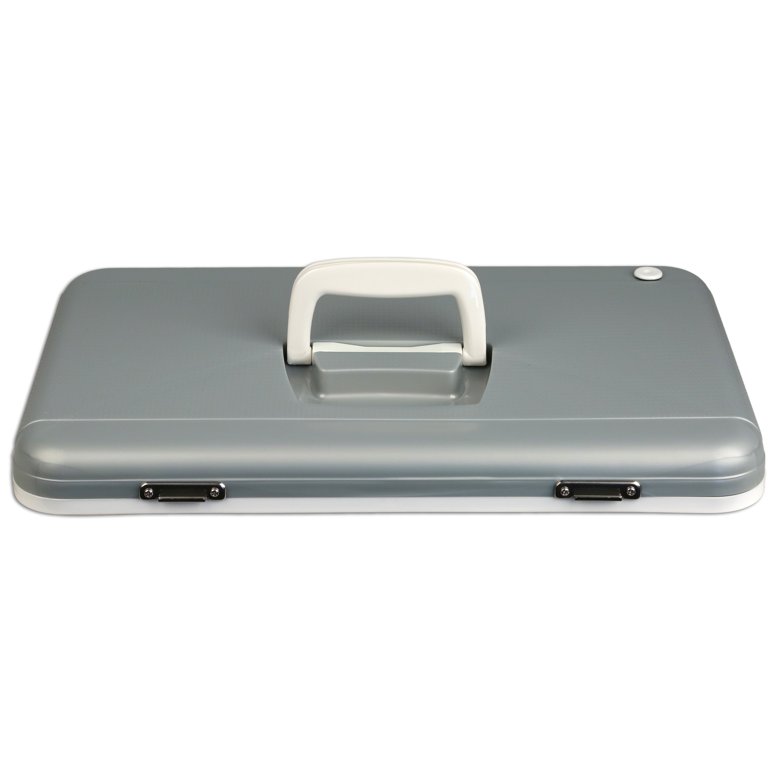 The Engel Coolers Live Bait Drybox/Cooler Lids are closed, rectangular gray and white replacement lids with a top handle and two front ports, designed for Engel Live Bait Coolers.