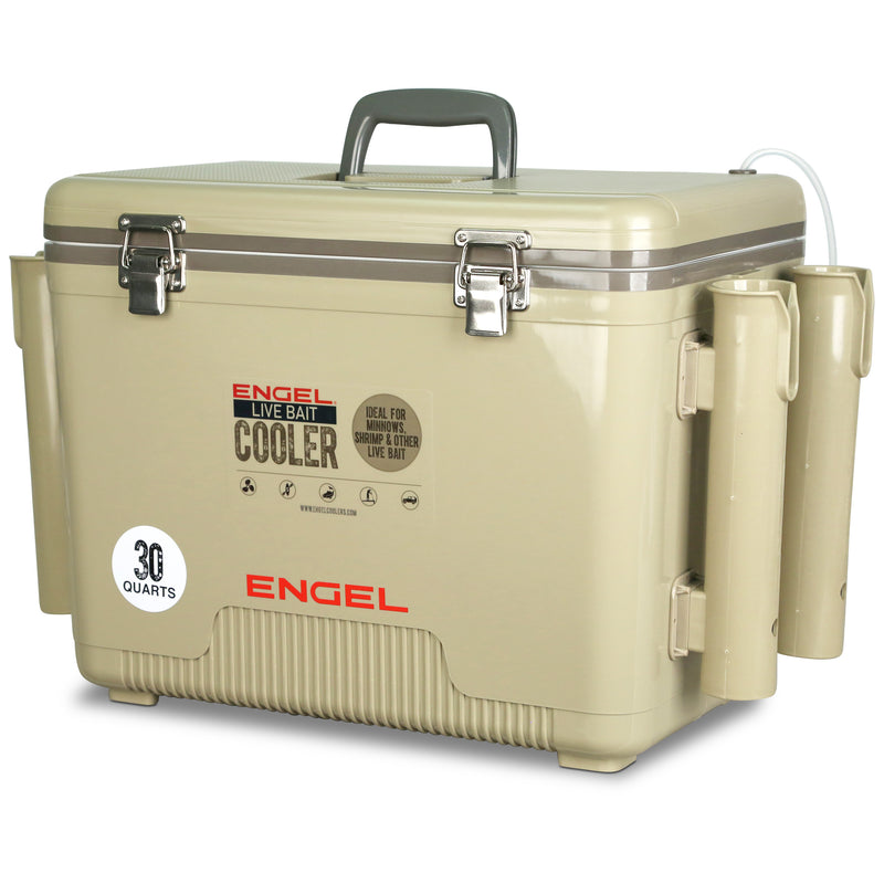 Engel Live Bait Pro Cooler with Rechargeable Aerator & Stainless Hardware - 30 Quart - Silver