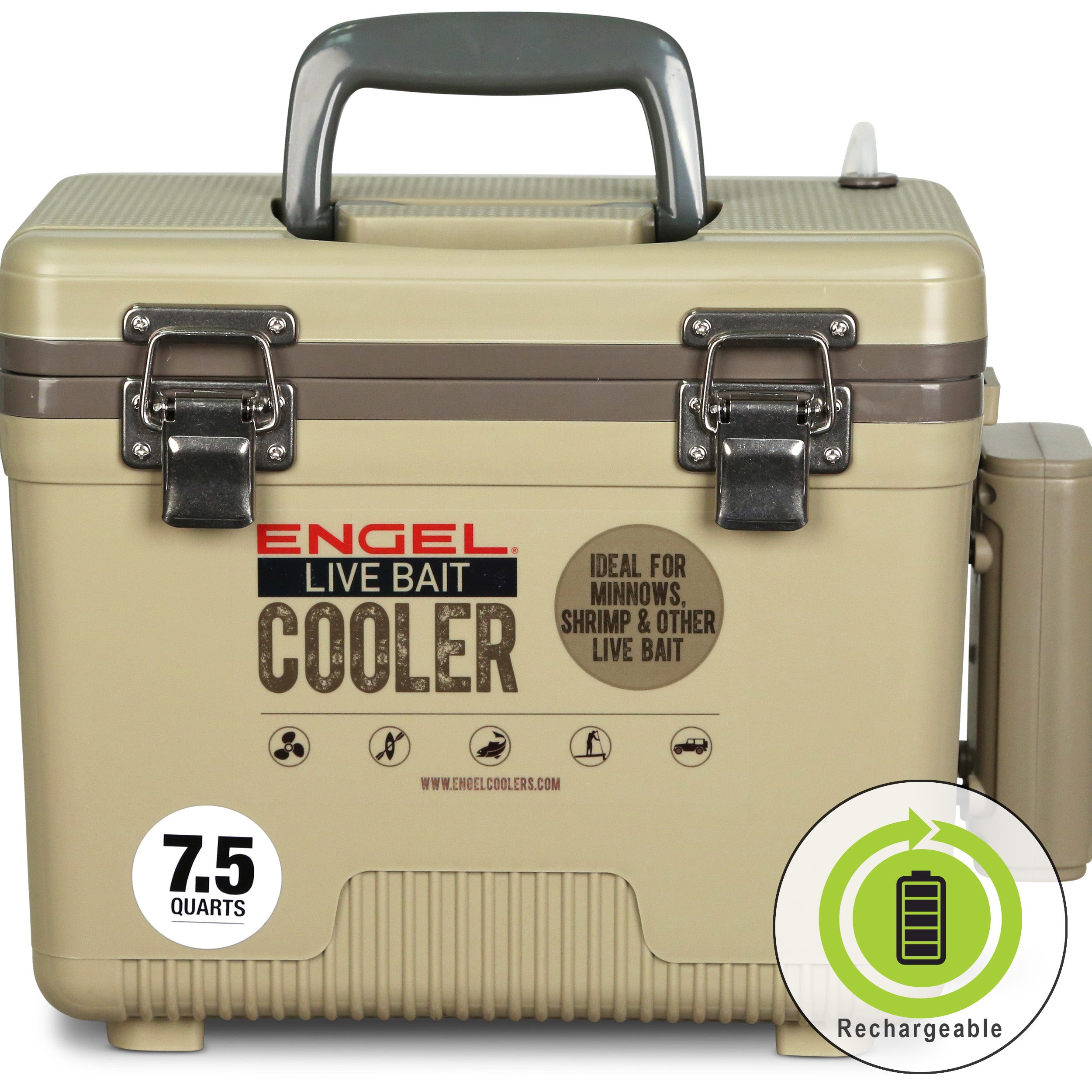 Engel Coolers 7.5Qt Live bait Pro Cooler with AP3 Rechargeable Aerator & Stainless Hardware.