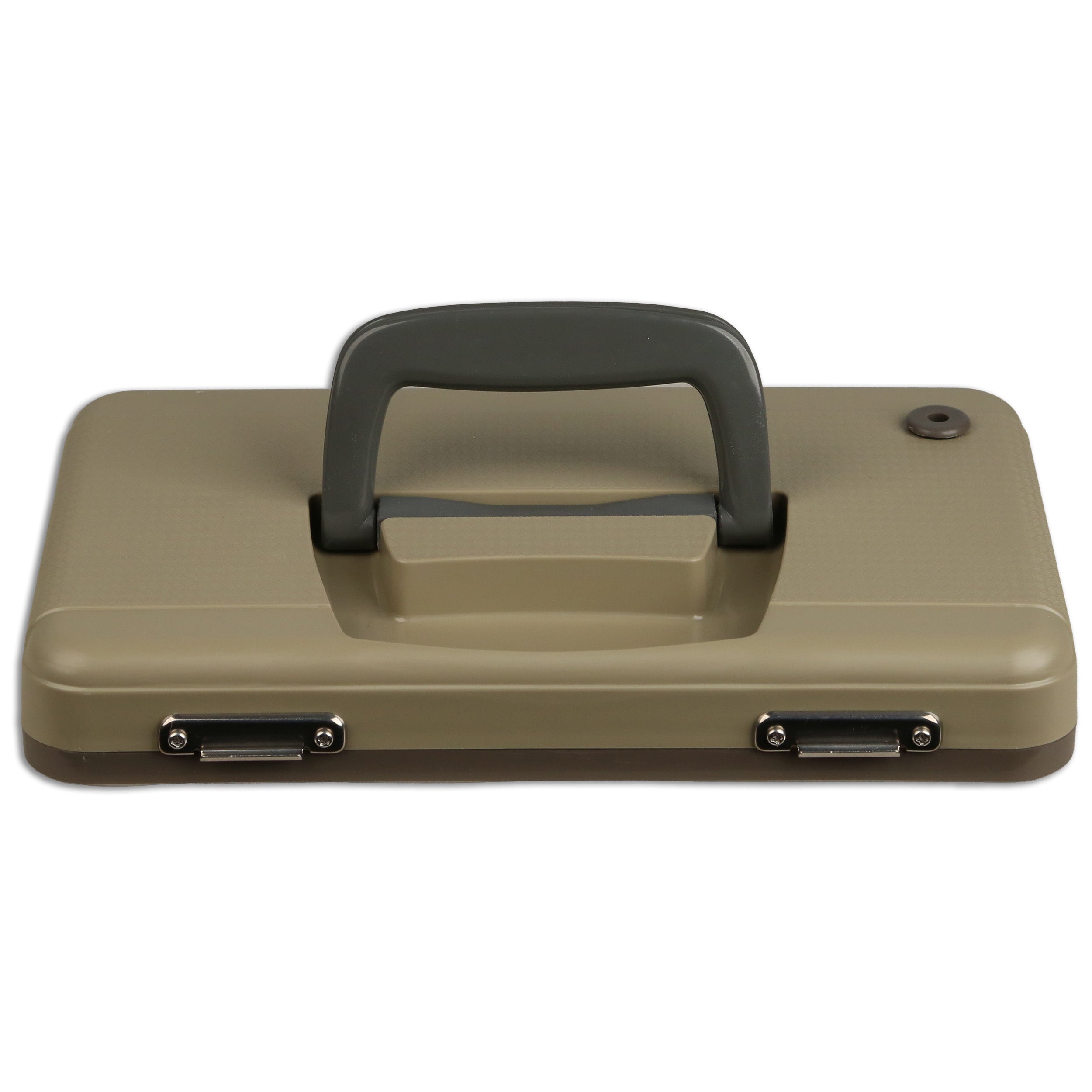 An olive-green Engel Coolers Live Bait Drybox/Cooler Lid, rectangular and closed, with a central handle and two front metal latches.