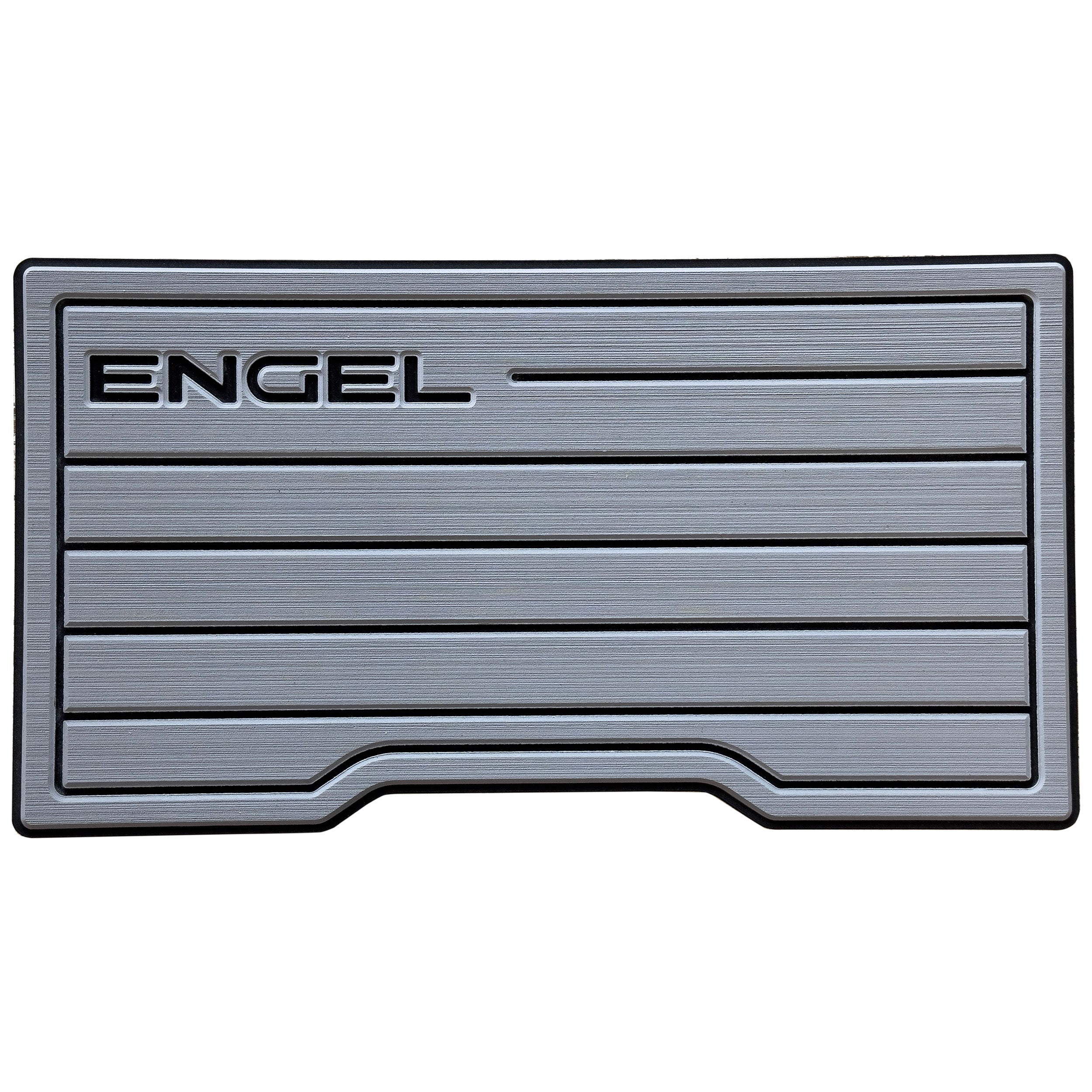 The Engel Coolers UL60 SeaDek® Non-Slip Marine Cooler Topper logo is shown on a gray SeaDek mat, suited for marine environments.