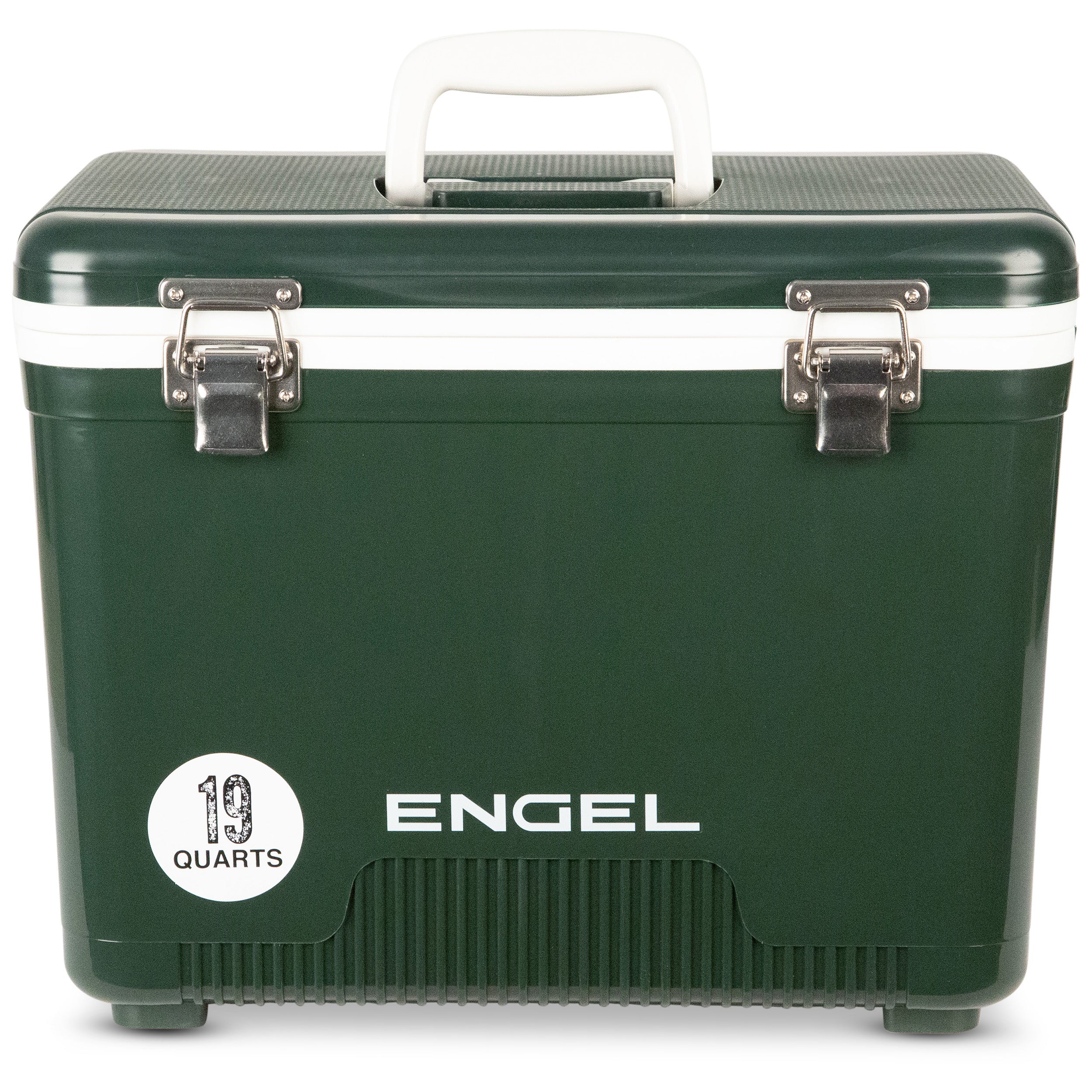 The Engel Coolers 19 Quart Drybox/Cooler, featuring a white handle and clasp locks, is ideal for kayak trips. It serves as a leak-proof drybox to keep essentials secure.