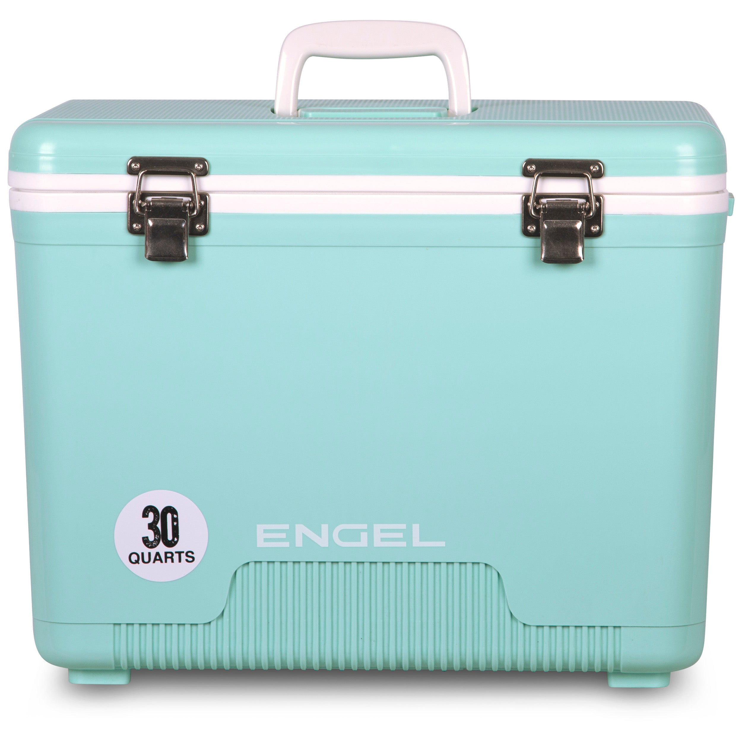 The Engel 30 Quart Drybox/Cooler is in mint green.