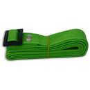 The Drybox Shoulder Strap by Engel Coolers is a coiled green nylon shoulder strap featuring a black buckle and two metal rivets, secured with a rubber band.