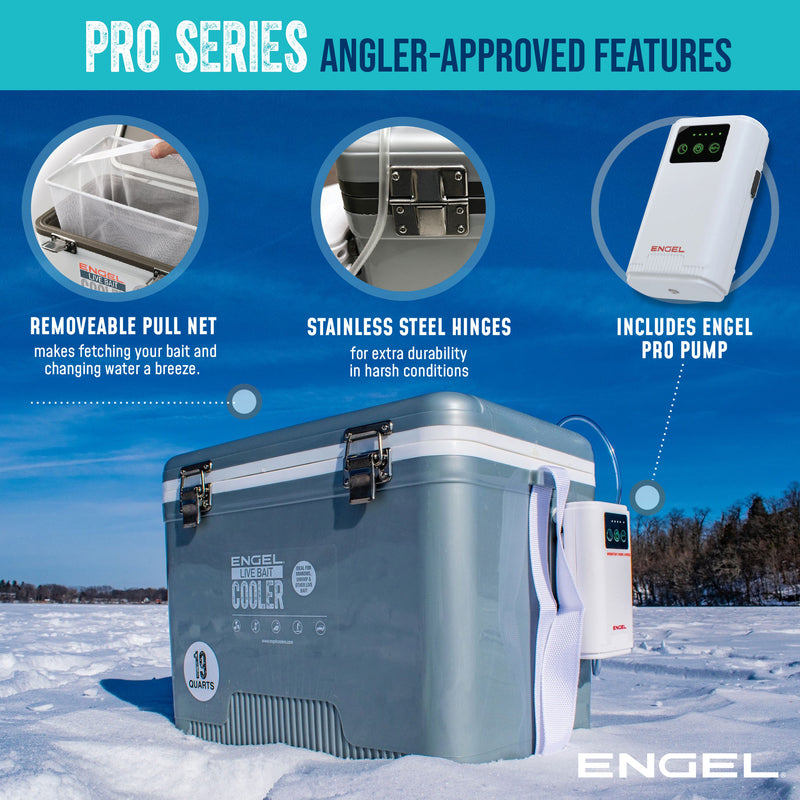 Engel 13Qt Live bait Pro Cooler with AP3 Rechargeable Aerator & Stainless Hardware