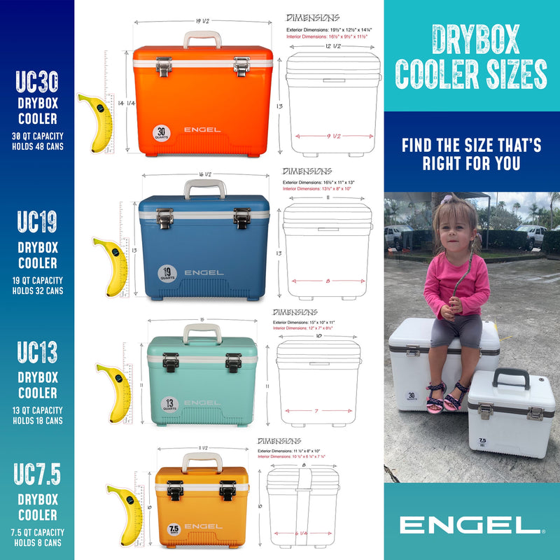 Outdoor adventure Engel Coolers 30 Quart Drybox/Cooler sizes.