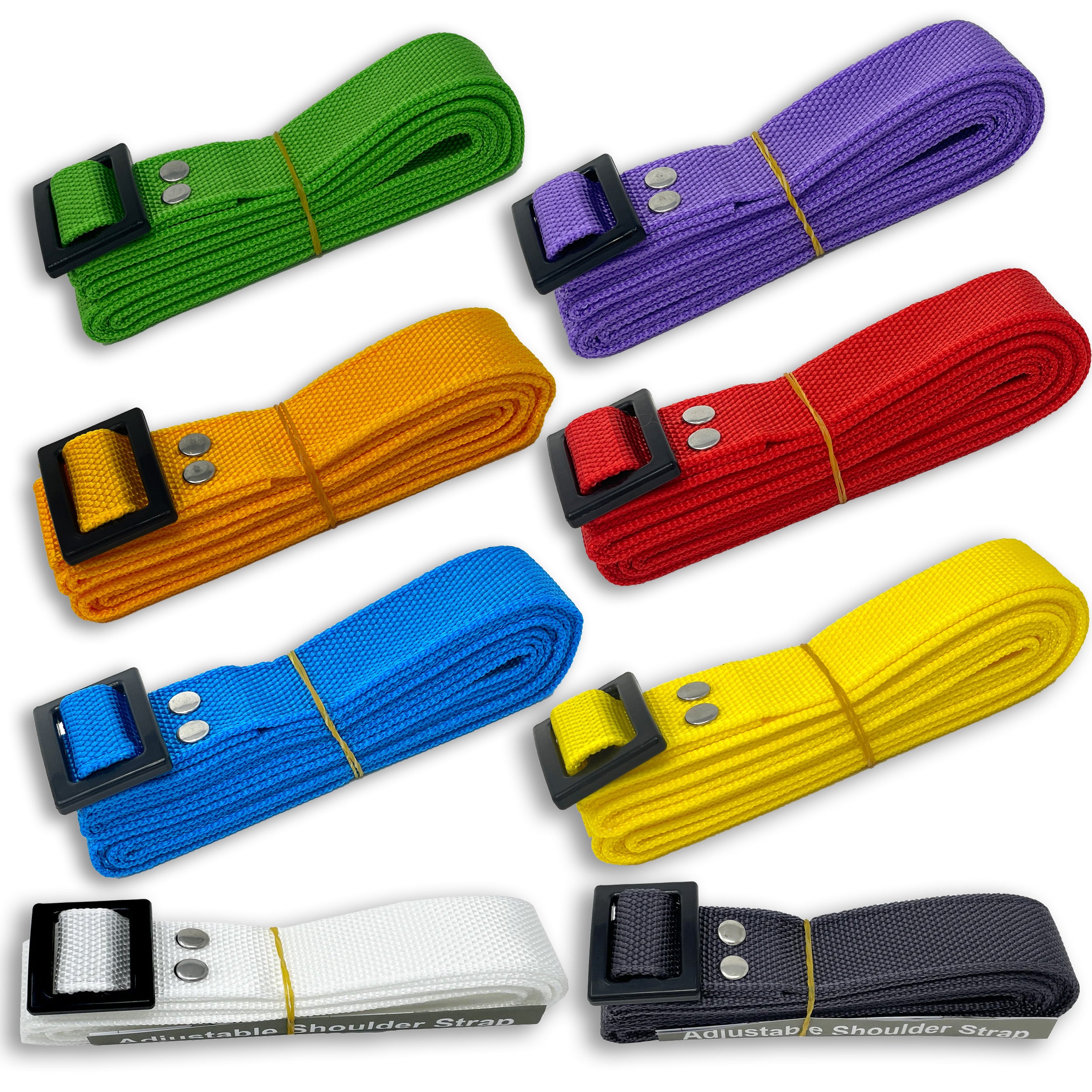 The Engel Coolers Drybox Shoulder Strap comes in pairs of various colors, such as green, purple, orange, red, yellow, blue, white, and black. Each strap features a black plastic buckle and is perfect for your Engel Drybox or Live Bait Coolers.