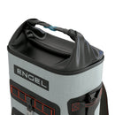A grey and black New ENGEL Roll Top high-performance backpack cooler from Engel Coolers.