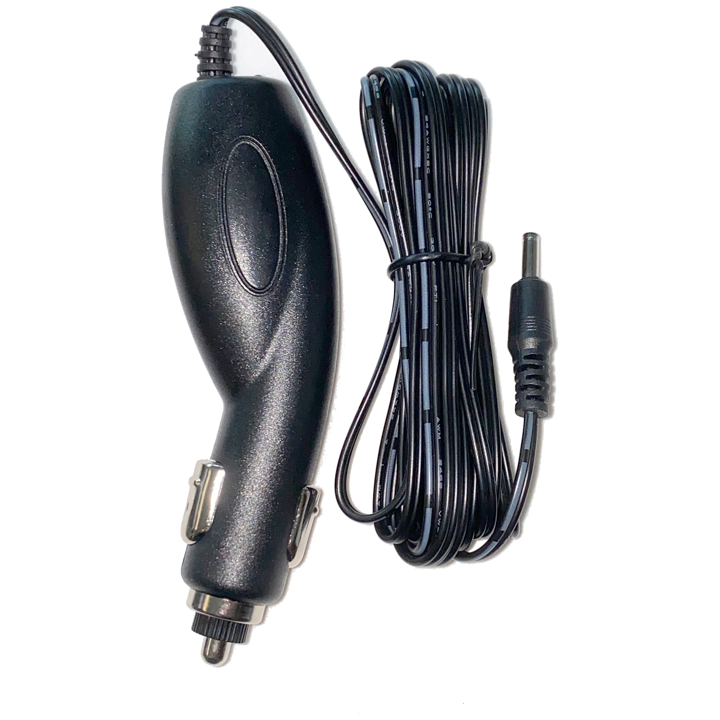 A black Engel Coolers car charger with a Replacement DC Cord for Engel Live Bait Air Pump attached to it.