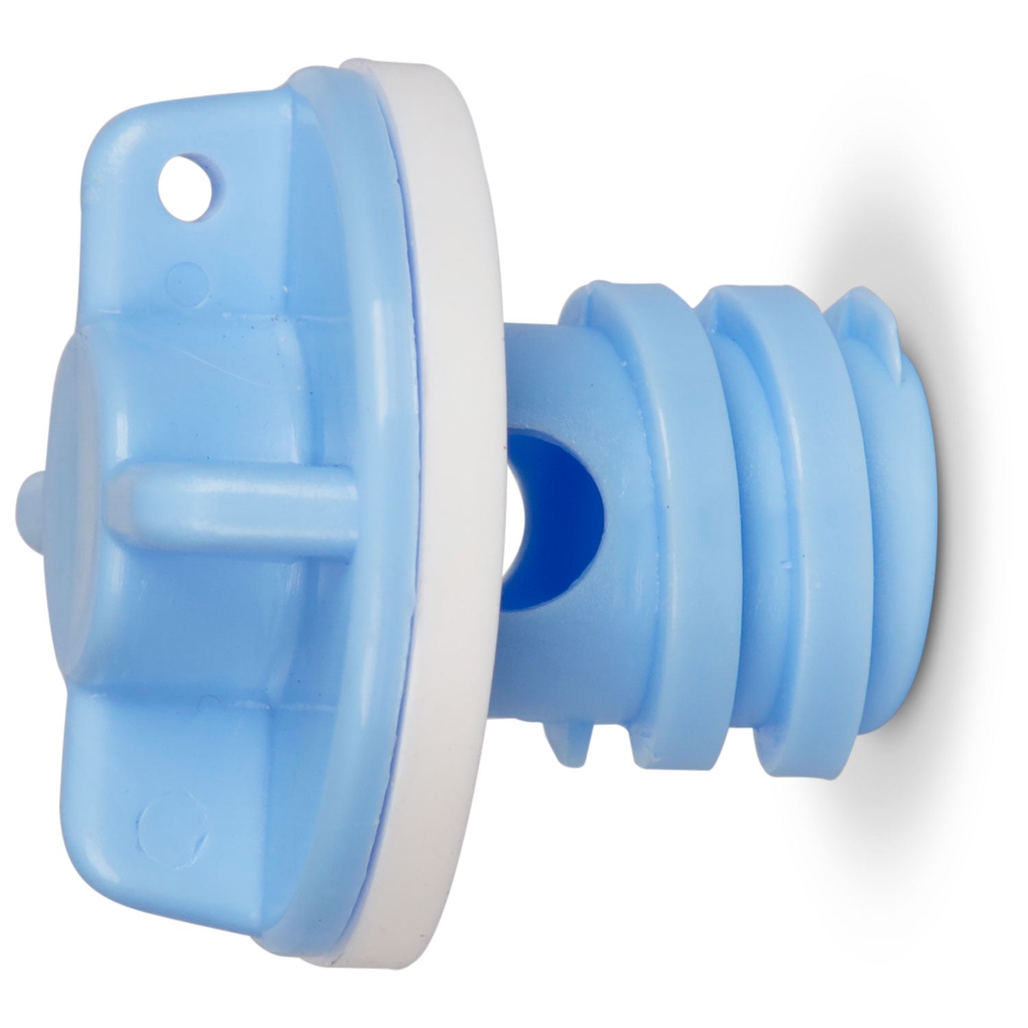 A blue plastic bottle cap with a white Engel Coolers Engel Hard Cooler Drain Plug.