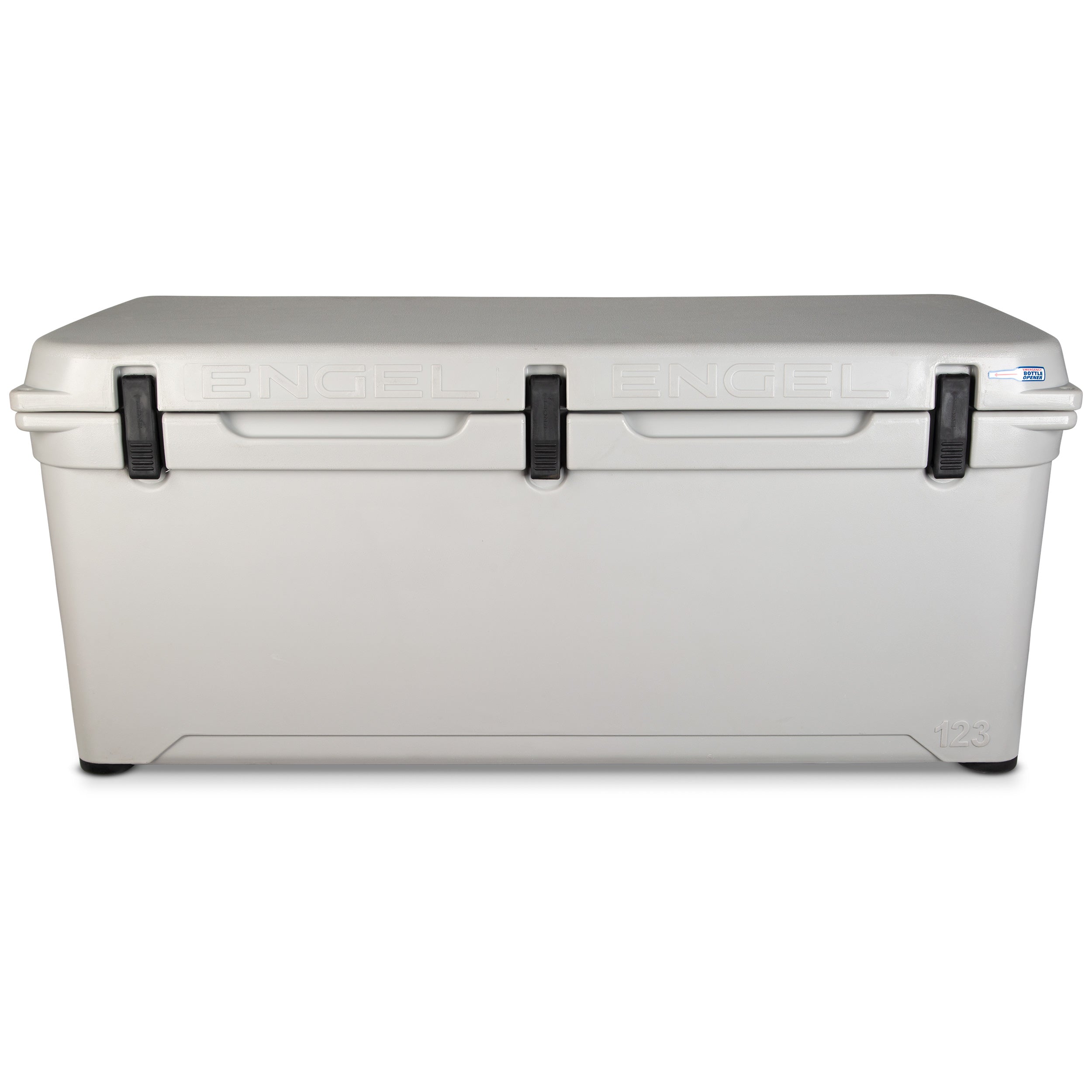 A white Engel 123 High Performance Hard Cooler and Ice Box on a white background.