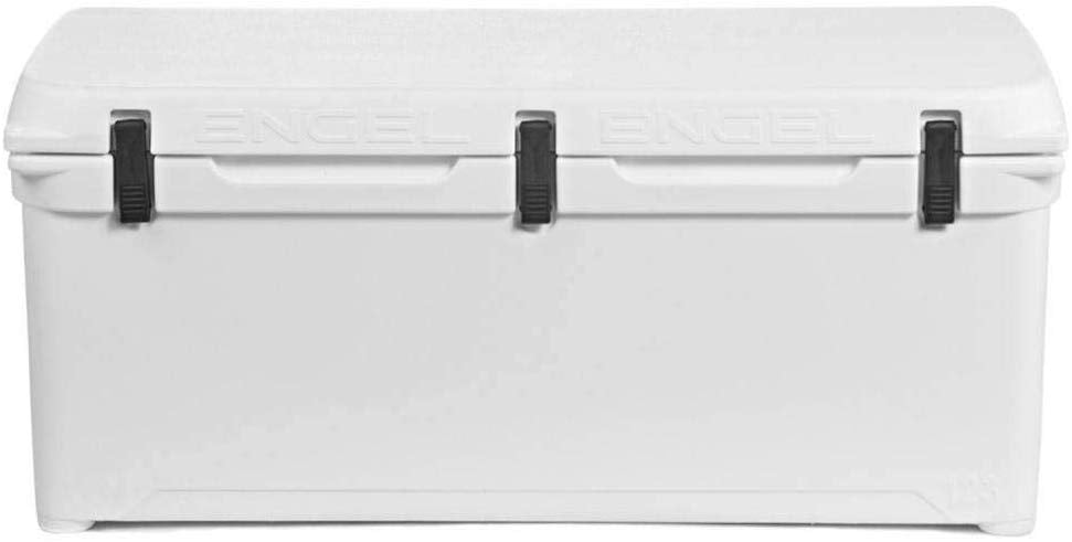 A white Engel 123 High Performance Hard Cooler and Ice Box on a white background.