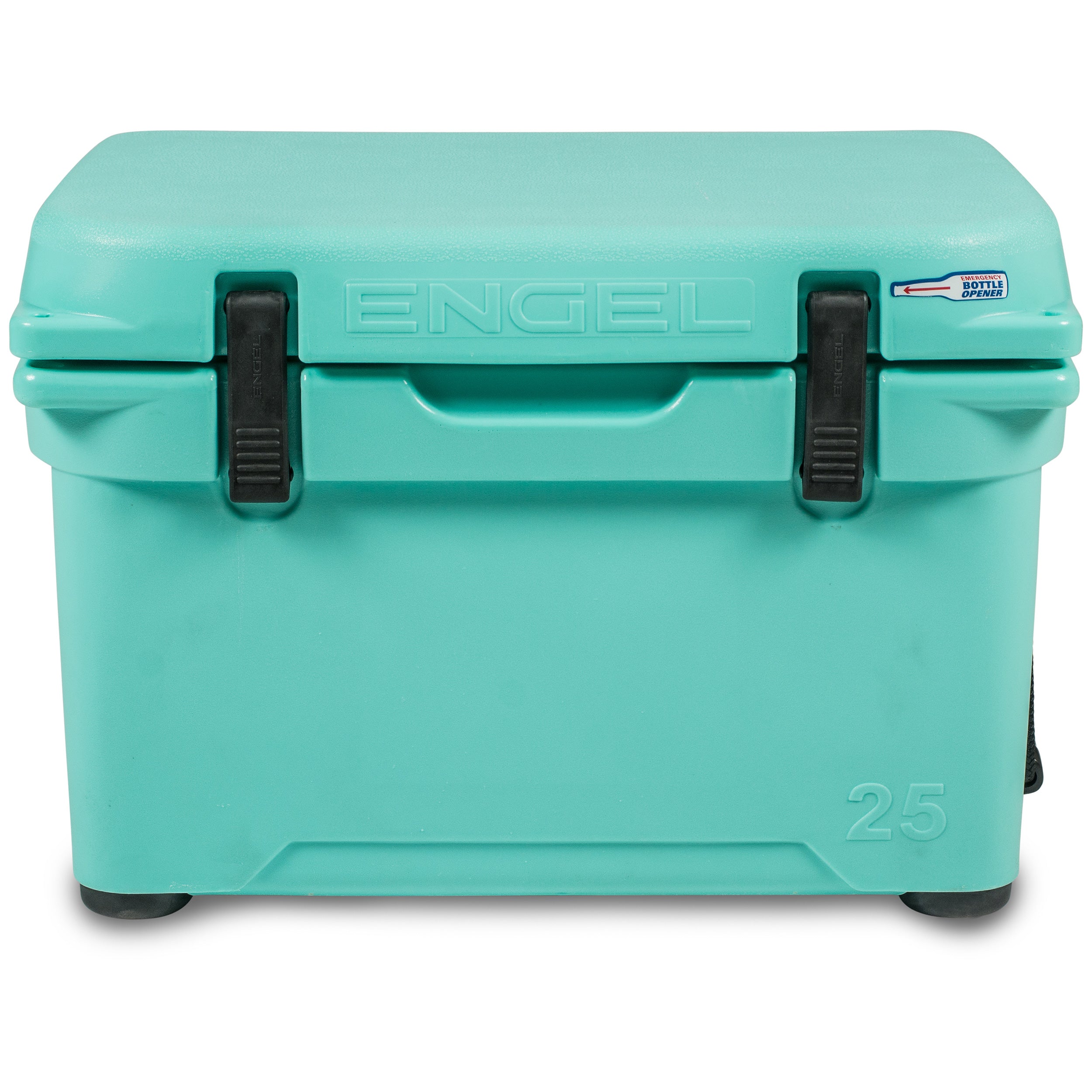 The Engel Coolers Engel 25 High Performance Hard Cooler and Ice Box in turquoise ensures durability.