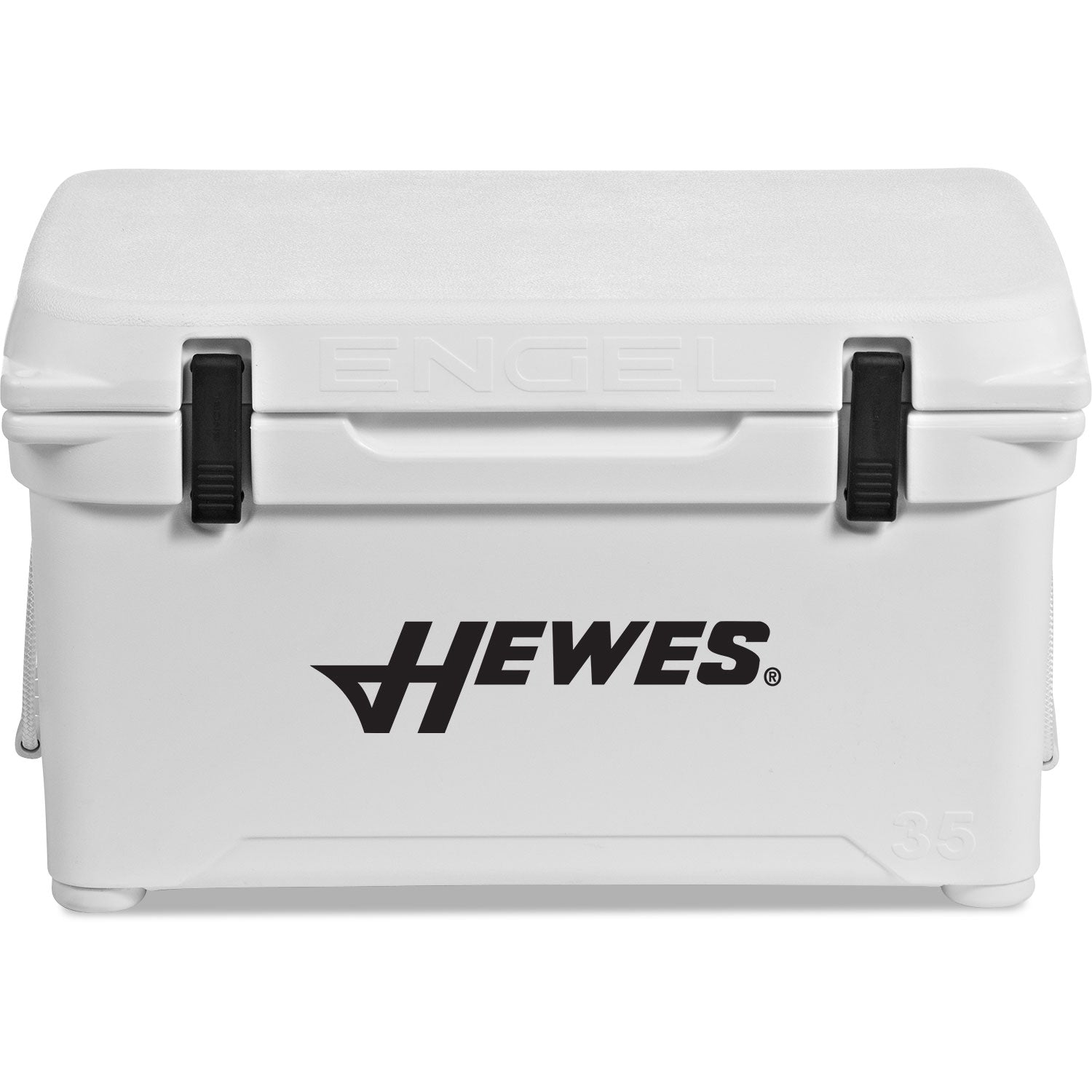 A durable white cooler with the word Engel Coolers on it.