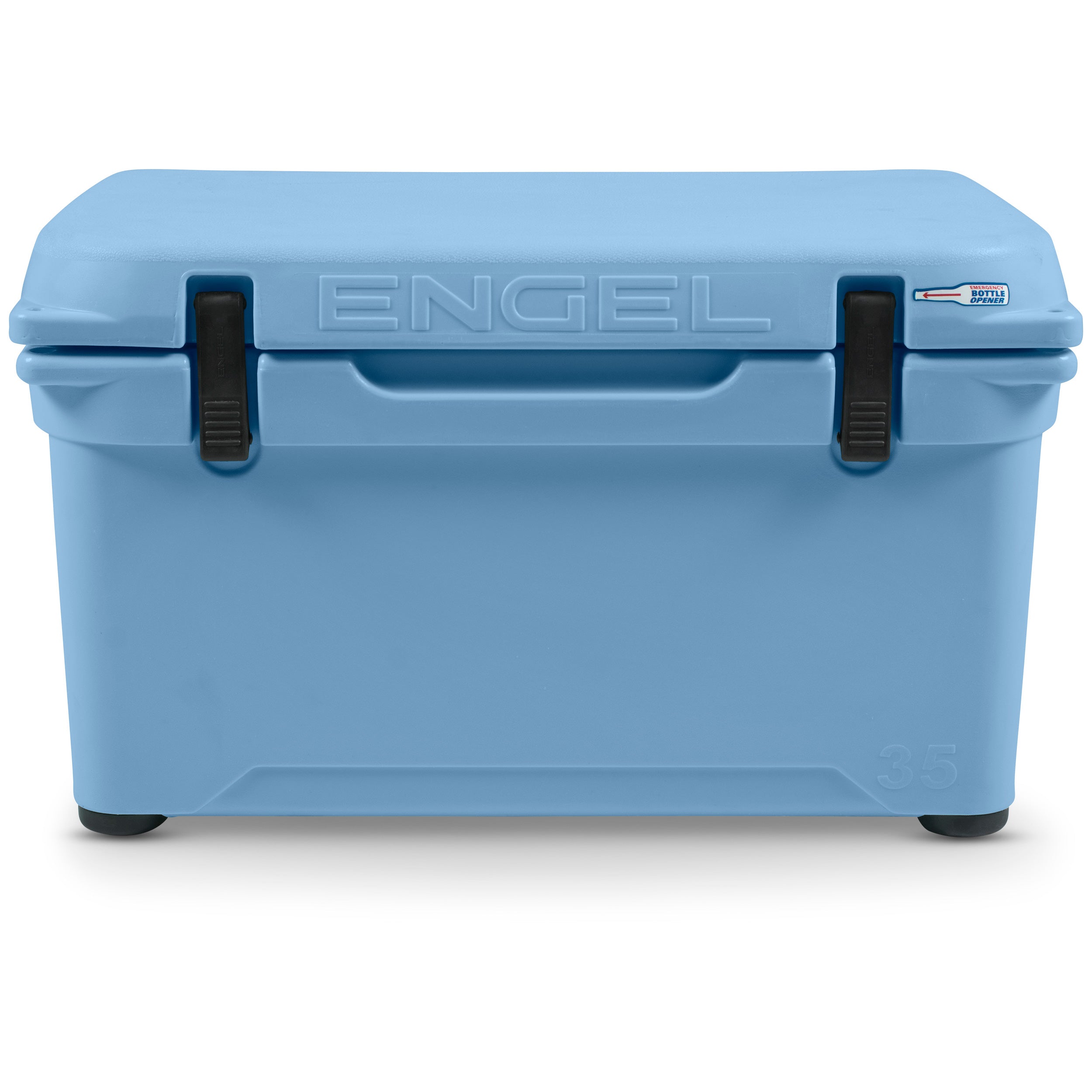 The durable Engel Coolers Engel 35 High Performance Hard Cooler and Ice Box is blue with black handles.