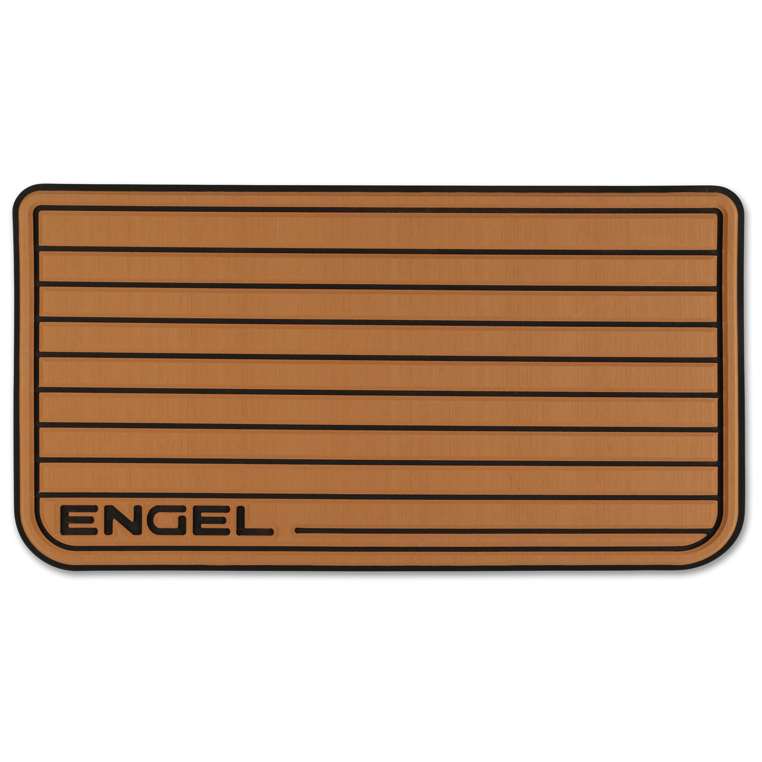 The SeaDek® Tan Teak Pattern Non-Slip Marine Cooler Topper logo is shown on a brown background.