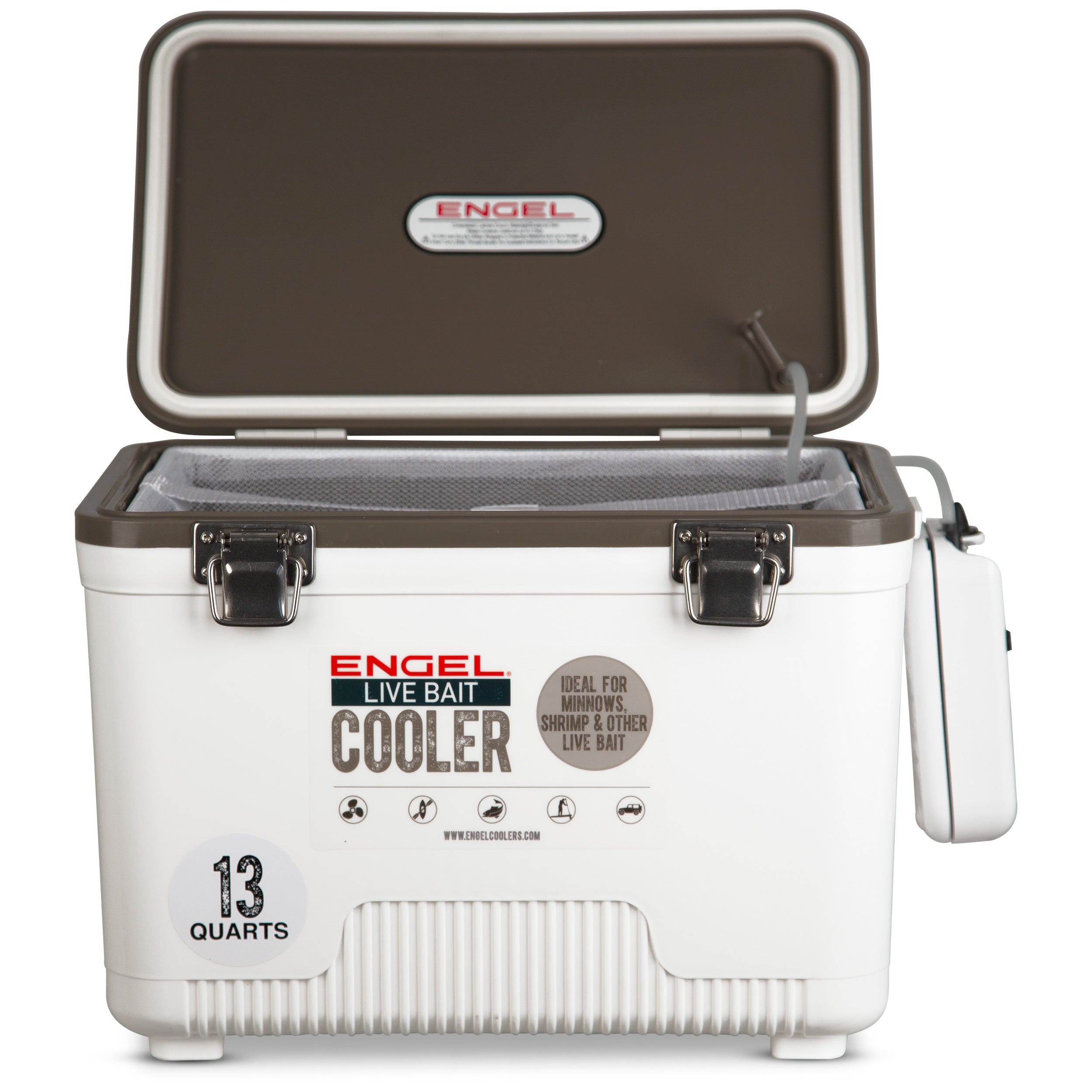 The Engel Coolers Original 13 Quart Live Bait Drybox/Cooler is shown on a white background.