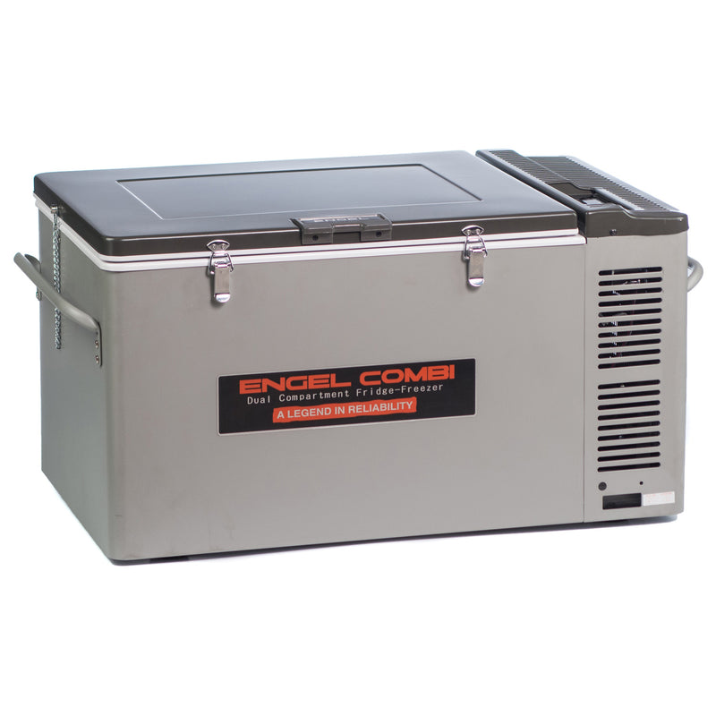 A small Engel Coolers MT60 Combination Top Opening 12/24V DC - 110/120V AC Fridge Freezer on a white background.