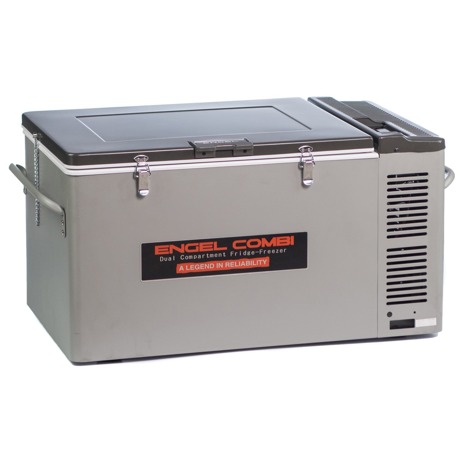 An Engel Coolers MT60 Top Opening 12/24V DC - 110/120V AC Fridge-Freezer on a white background.