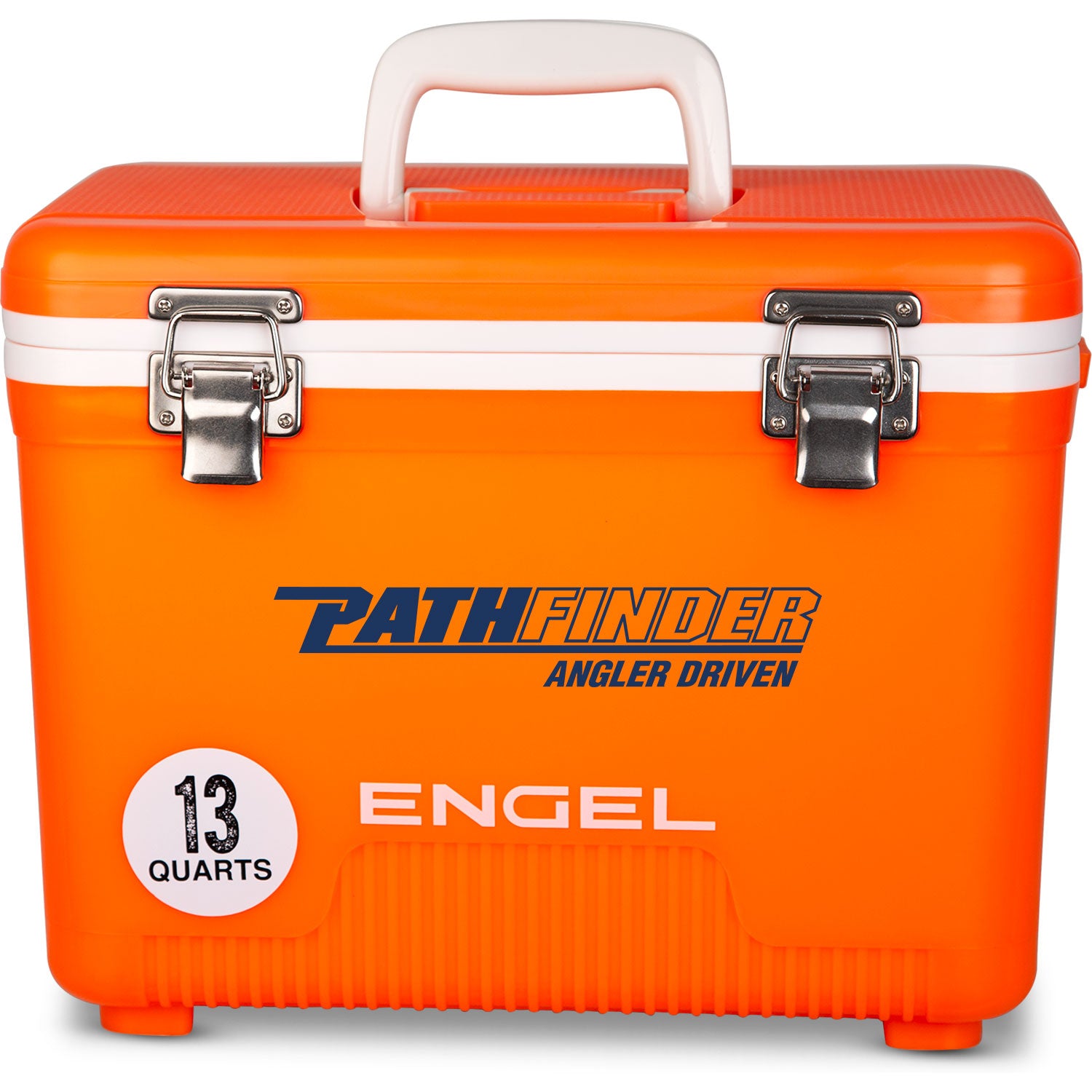 A leak-proof Engel 13 Quart Drybox/Cooler with the word Engel on it, perfect for outdoors.