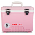 A pink Engel Coolers 13 Quart Drybox/Cooler, perfect for outdoor adventures.