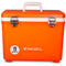 An Engel 19 Quart Drybox/Cooler with the word Engel Coolers on it, designed for outdoors.