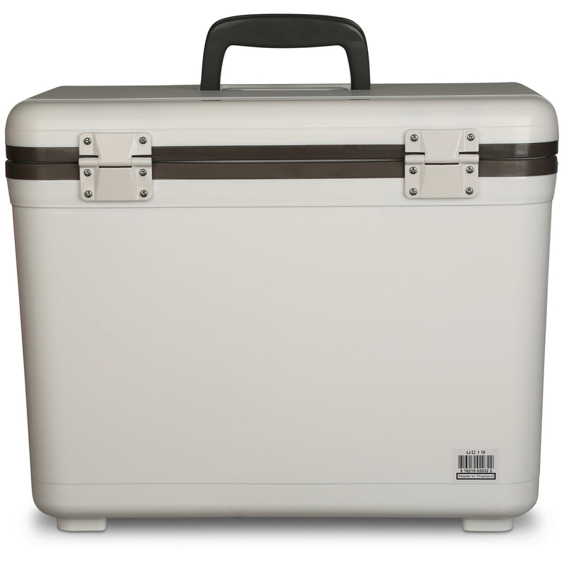 A white Engel Coolers 19 Quart Drybox/Cooler with handles on a white background.