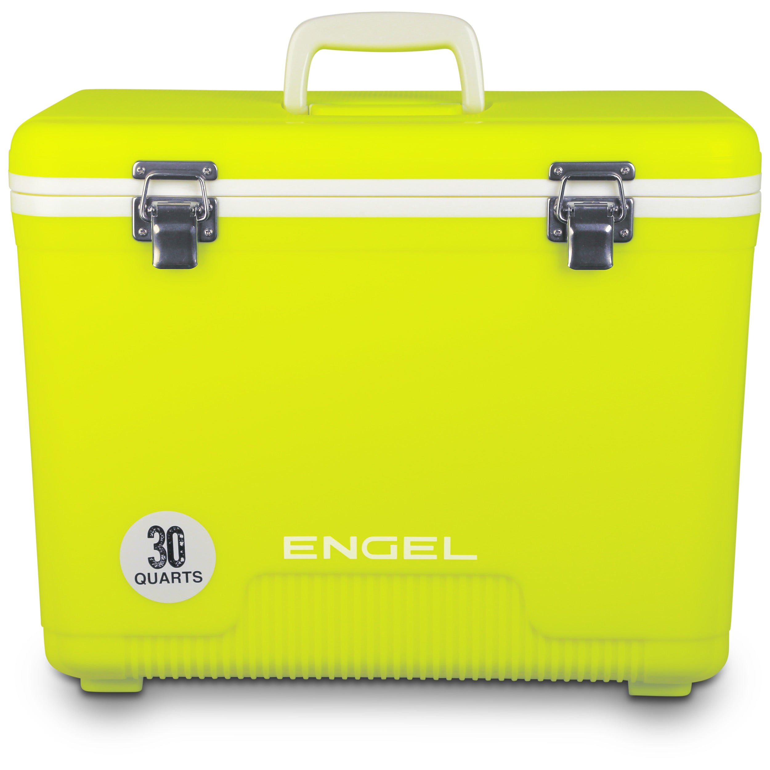 A yellow Engel Coolers 30 Quart Drybox/Cooler, perfect for outdoor adventures.