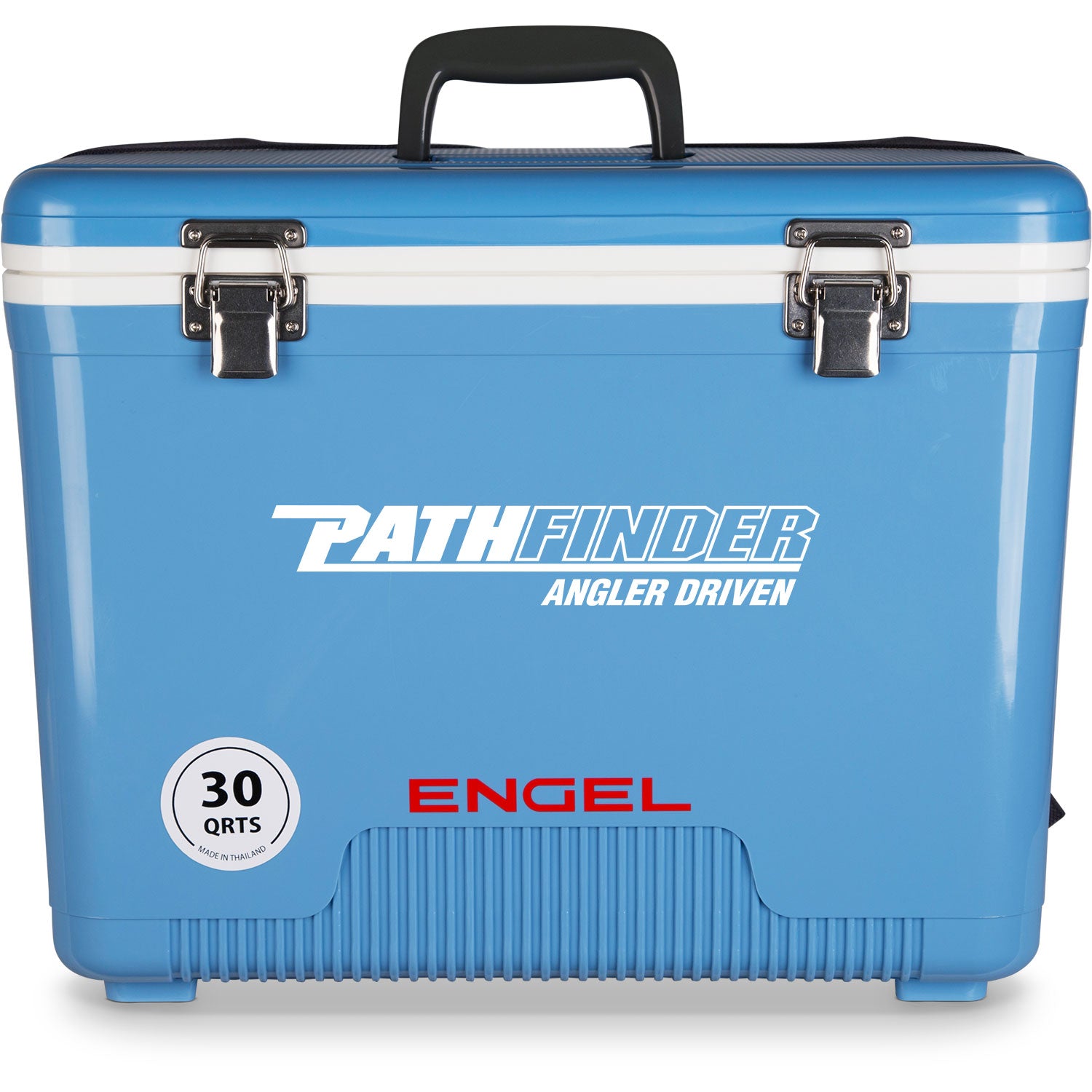 A leak-proof Engel 30 Quart Drybox/Cooler - MBG with the word "pathfinder" on it.